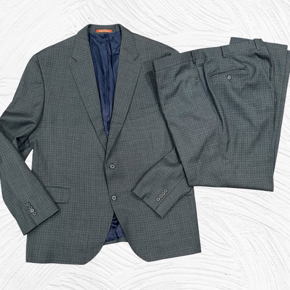 Cremieux Loro Piana Zelander 48R W40X31 Wool Arthur CT Gray Blue Check Modern